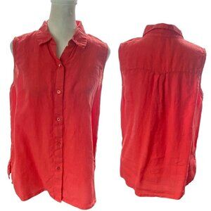EILEEN FISHER Shirt Organic Linen Sleeveless Collar Button Front Pink S 92-22